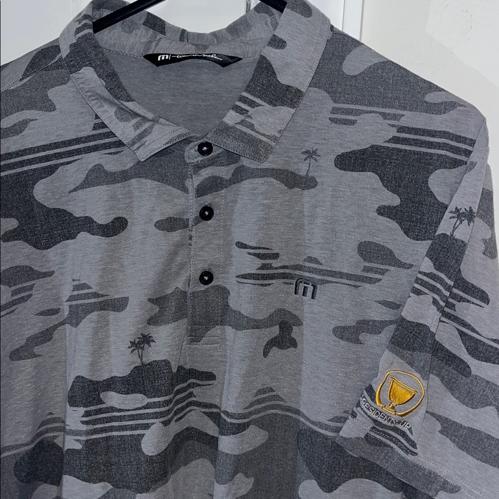 Travis Mathew Camo camouflage Palm Tree Print Presidents Cup Golf Polo Shirt XL